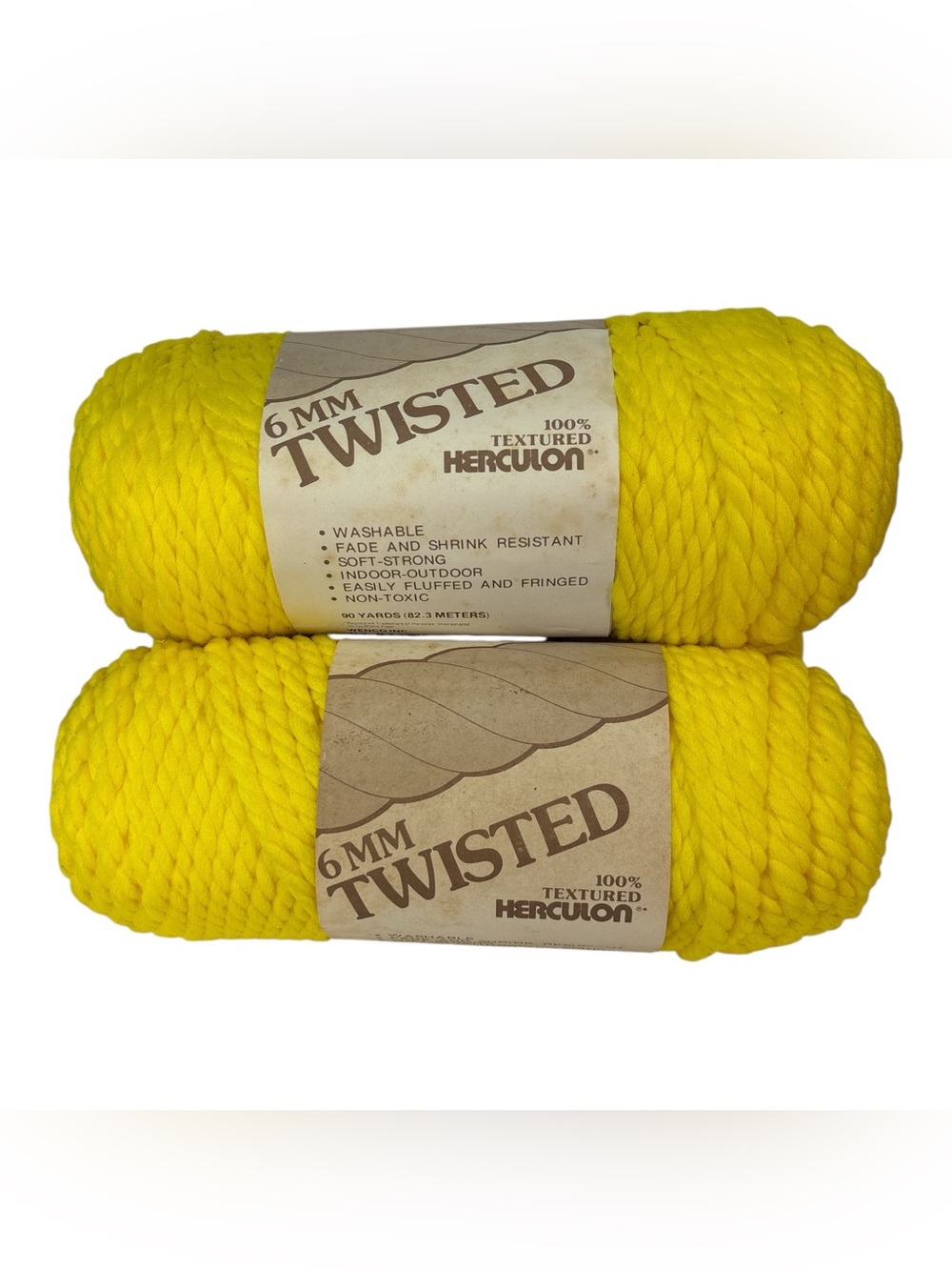 3 VTG Twisted Herculon Macrame Cord 6mm 90 Yds Crafting Knotting Weaving Yellow